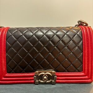 Chanel Black and Red Boy Quilted Crossbody Bag